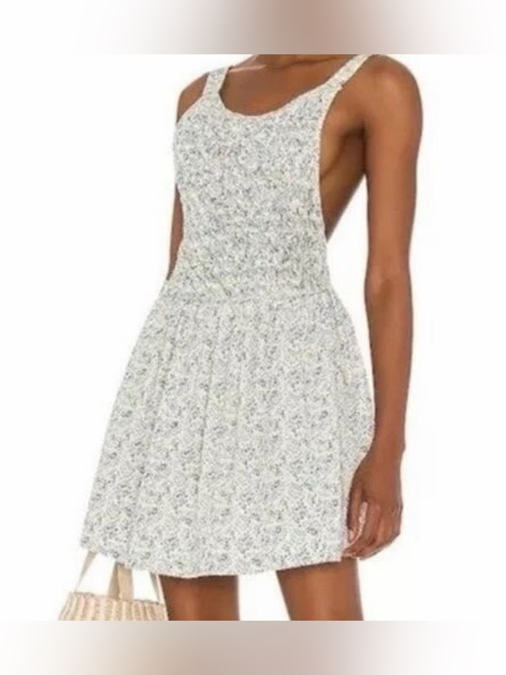 Free People Floral Smocked Open Back Mini Dress Blue Cream Small - C11-498